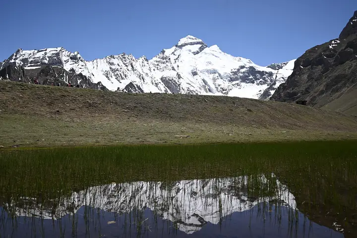 Adi Kailash peak and its reflection in a high-altitude pond, Uttarakhand